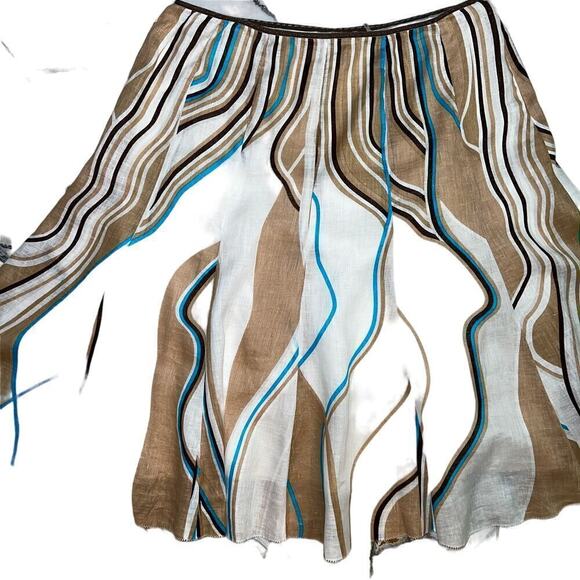 Elie Tahari 100% Linen Mara Aquamarine Abstract Stripe Skirt Fit & Flare Size 8 - Picture 2 of 14